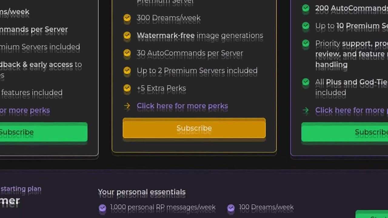 SuccubusBot Premium plan selection followed by Patreon checkout